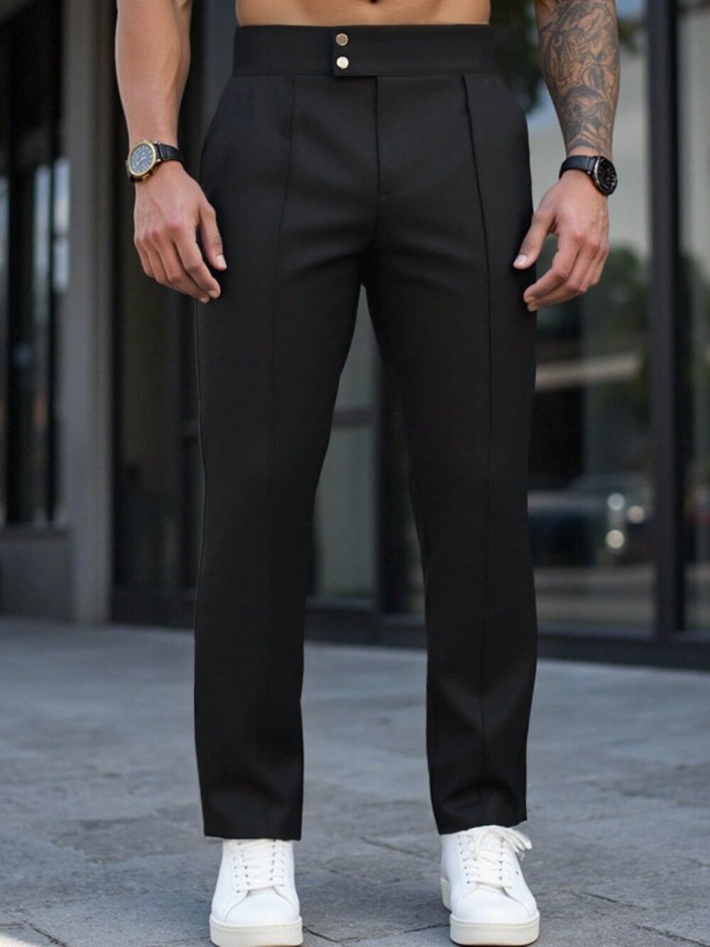 Black Casual Men's Unlined Long Summer Pants
